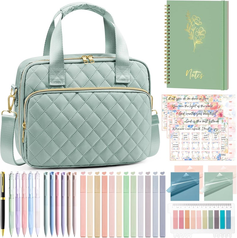 FLOE Bible Cover Case for Women, Large Bible Bag Bible Study Supplies Accessories Journaling Kit with Highlighters Tabs, Quilted Book Carrying Cases with Shoulder Strap, Valentines Christian Gift for Women - Image 1